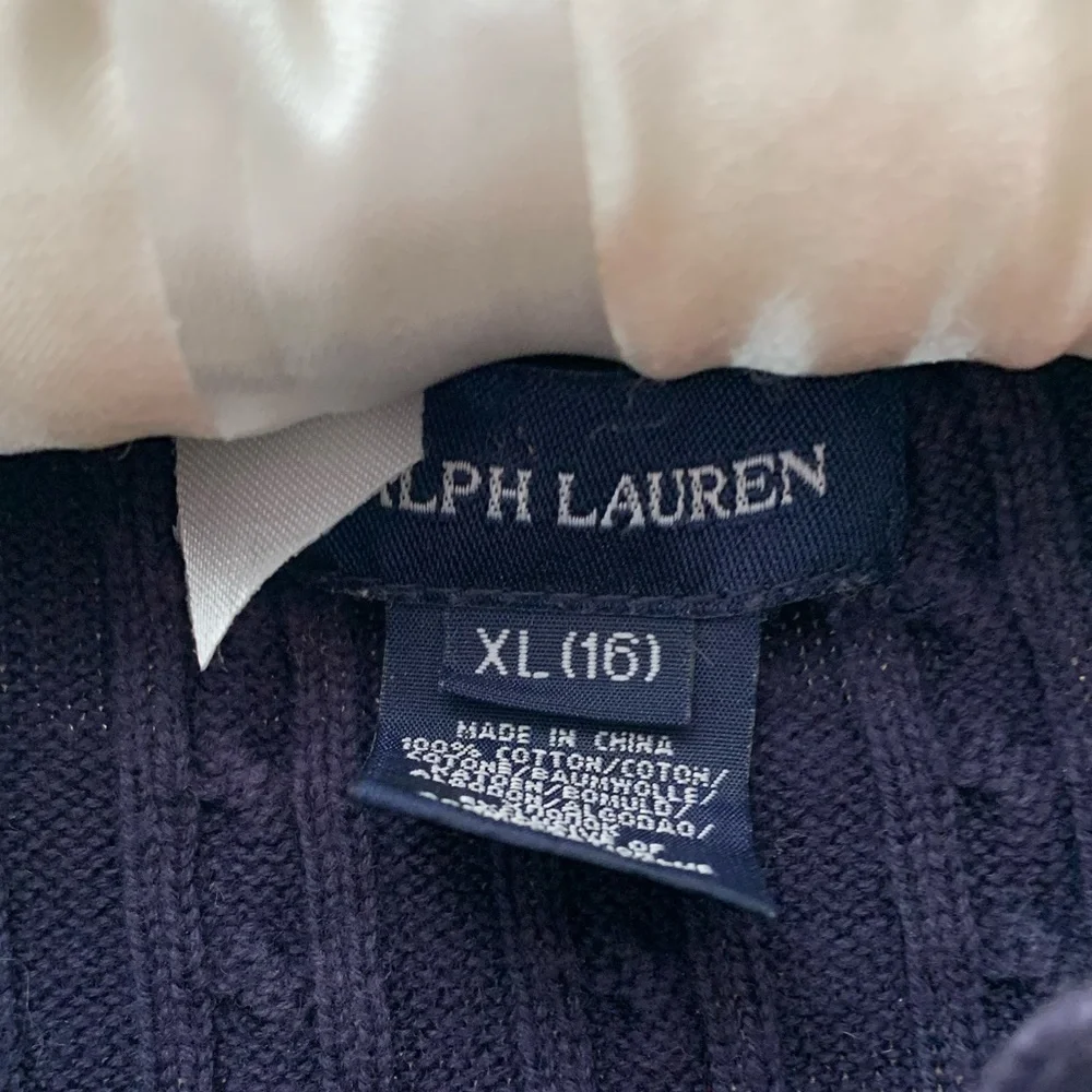 Ralph Lauren Navy Cable Knit Cardigan with Pink Pony